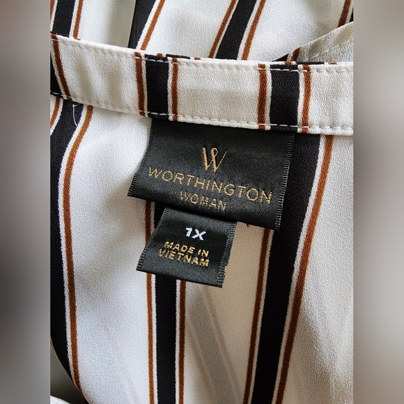 Worthington Women's Plus Tank Top Blouse Shirt Pockets Stripes Sheer Size 1x - Picture 7 of 8